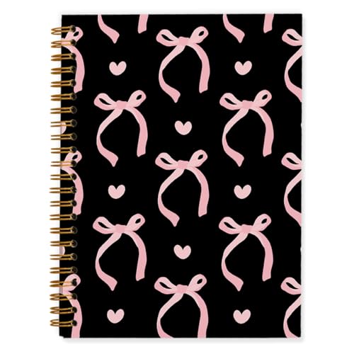 QUICQOD Pink and Black School Supplies Spiral Notebook 5.5x8.3 Inch | Preppy School Supplies for Teen Girls, Cute Journal for Women, Hardcover Notebook for School Office, Birthday Gifts - color: Black and Pink