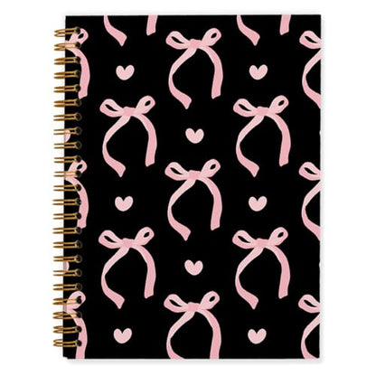 QUICQOD Pink and Black School Supplies Spiral Notebook 5.5x8.3 Inch | Preppy School Supplies for Teen Girls, Cute Journal for Women, Hardcover Notebook for School Office, Birthday Gifts - color: Black and Pink