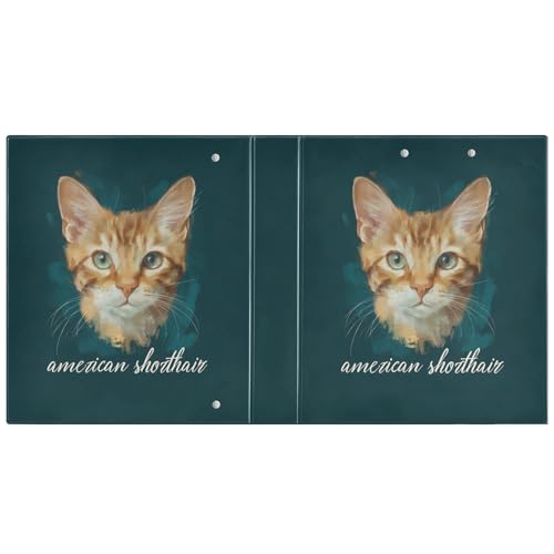 Fustylead American Shorthair Cat 3 Ring Binder, D-Rings 1.5" Hardcover Folder, Fits 200 Sheets of A4 Paper, Durable Clipboard & Clean View with Inside Pockets for School Home Office - size: 12.4x10.63x2.36 Inch-1 Pack