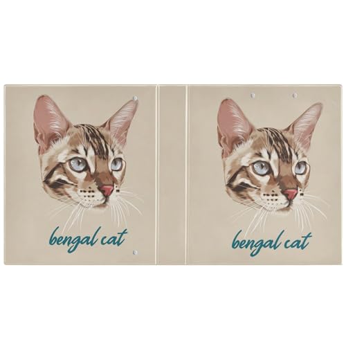 Fustylead Bengal Cat 3 Ring Binder, D-Rings 1.5" Hardcover Folder, Fits 200 Sheets of A4 Paper, Durable Clipboard & Clean View with Inside Pockets for School Home Office - size: 12.4x10.63x2.36 Inch-1 Pack