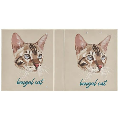Fustylead Bengal Cat 3 Ring Binder, D-Rings 1.5" Hardcover Folder, Fits 200 Sheets of A4 Paper, Durable Clipboard & Clean View with Inside Pockets for School Home Office - size: 12.4x10.63x2.36 Inch-1 Pack