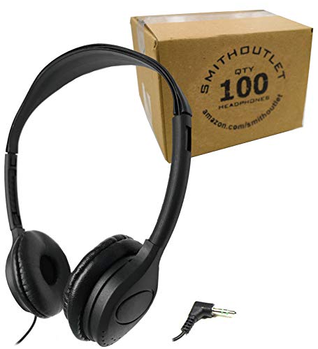 SmithOutlet Headphones Bulk 100-Pack | for Classroom School Students K-12 | On-Ear Wired | Compatible with Chromebook, Computer, Laptop | Black Color Part SG-313-100