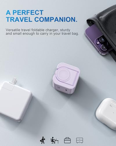 BeaSaf 36W for Apple Charging Block with Built-in Watch Charger, Foldable PD Fast Charger Block for iPhone, Dual Ports Wall Charger Compatible with Apple Watch iPhone AirPods(Purple) - color: Purple