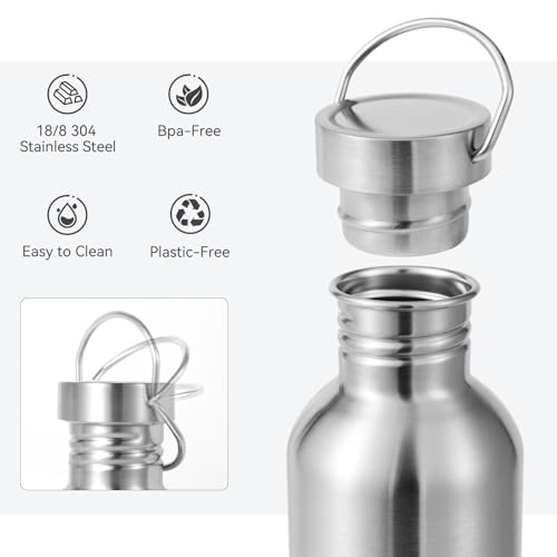 Volhoply 12oz Uninsulated Single Walled Small Water Bottle 4 Pack, Stainless Steel Reusable Mini Water Bottles with Handle, BPA Free & Plastic Free 18/8 304 Metal Water Bottles for Camping, Hikers - size: 12 Ounces