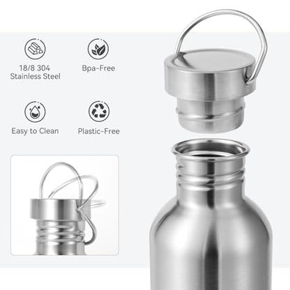 Volhoply 12oz Uninsulated Single Walled Small Water Bottle 4 Pack, Stainless Steel Reusable Mini Water Bottles with Handle, BPA Free & Plastic Free 18/8 304 Metal Water Bottles for Camping, Hikers - size: 12 Ounces