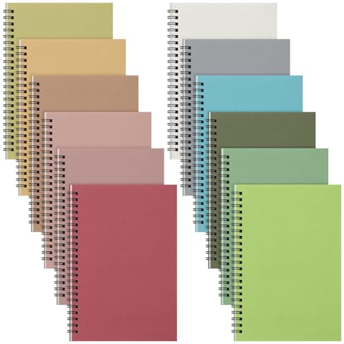Fuutreo 12 Pcs Spiral Notebook for Work A5 8.3 x 5.7 Inch College Ruled Spiral Journal Notebook Kraft Cover Ruled Paper, 12 Color, 60 Sheets, 120 Pages for Office School (Jewel Color) - color: Jewel Color