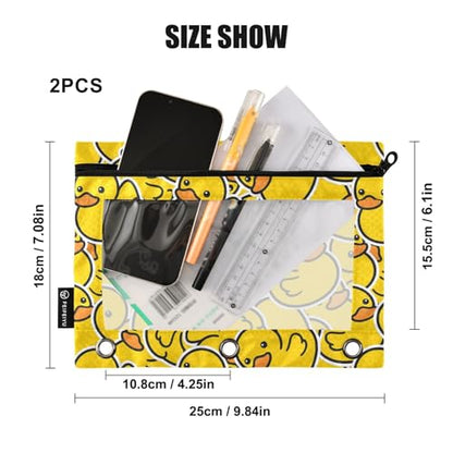 Little Yellow Duck Pencil Pouch for 3 Ring Binder, 2 PCS Binder Pencil Pouch with Zipper, Clear Window Zipper Pencil Case Pencil Bags for School Office Supplies - color: Duck