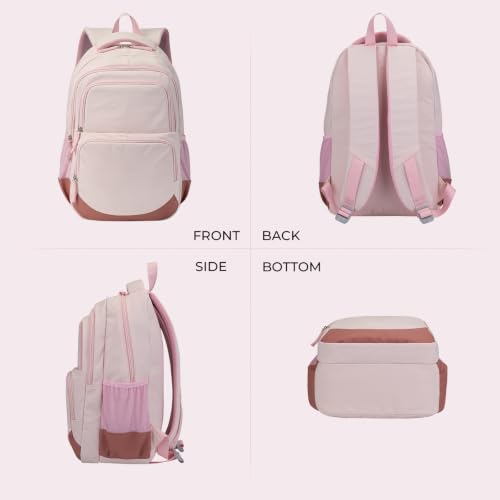 Glodwheat 3Pcs Backpack Set For Girls With Insulated Lunch Bag & Pencil Case, Lightweight Water-Resistant School Bookbag With 11 Compartments / 20L - color: Blush