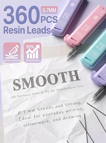 Four Candies 0.7mm Cute Mechanical Pencil Set, 3-Pack with Storage Case | 360 Leads, 3 Erasers+9 Refills, Pink/Purple/Blue Barrels, Non-Slip Grip, for School Notes & Everyday Writing - style: 0.7mm