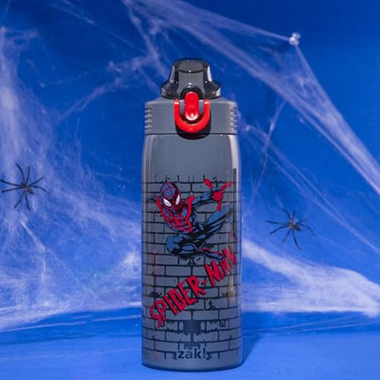 Zak Designs Marvel Spider-Man Sage 19oz Leak-Proof Straw Kids Water Bottle | BPA Free, Insulated Stainless Steel, Cupholder Friendly, Dishwasher Safe, Lid Lock, Handle, For School, Home, Travel - color: SpiderMan (Sage)