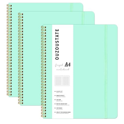 Graph Paper Notebook 8.5" x 11", A4 Mint Green Grid Notebook Journal Hardcover College Ruled Notebook for Work, 120 Pages 100GSM Large Thick Spiral Writing Journal for Women & Men - color: mint, style: Graph