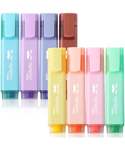 Mr. Pen- Pastel Highlighters, 8 Pack, Highlighters with Firm Chisel Tip | Quick Dry & Non-Toxic, No Bleed on Standard Paper, Ideal for Highlighting, Underlining, Journaling & Coloring - color: Pastel