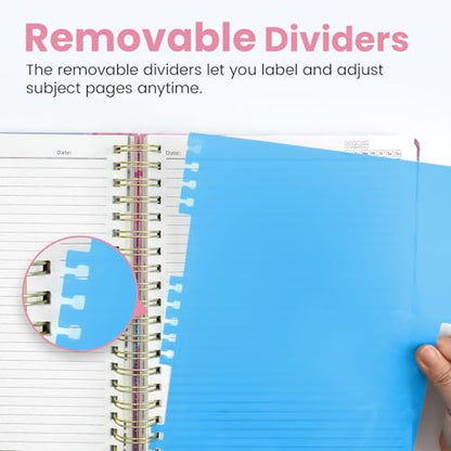 Large Spiral Lined Notebook for Work with Dividers & Tabs, 8.5"x11" Hardcover 5 Subject Notebook, College Ruled, 280 Pages, Blossom Valley - color: N - Blossom Valley