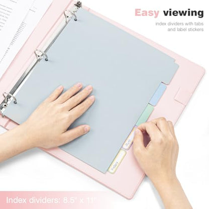 Ospelelf 3 Ring Binder with Clipboard 2 Inch Leather Binder for Letter Size (8.5" x 11"), Clipboard Binder with 5 Tab Dividers Back to School Supply, Pink - color: Pink, size: Letter Size - 2 Inch