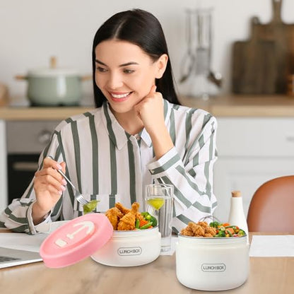 Dandat 2 Pcs Portable Insulated Lunch Containers Thermal Bento Box with Bag Fork Knife Stainless Steel Lunch Box 15.2 oz 21 oz Separate Stackable Food Jar for Adult Men Women(Pink) - color: Pink