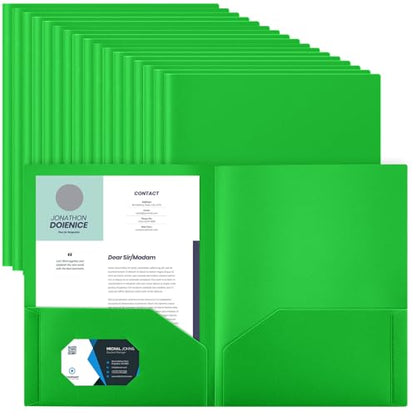Gueevin 100 Pack Plastic Folder with Pockets, 2 Pocket Folders, Plastic Glossy Folders Fit Letter Size Paper, Heavy Duty Durable File Folder with Business Card for Home Office School (Fresh Green) - color: Fresh Green
