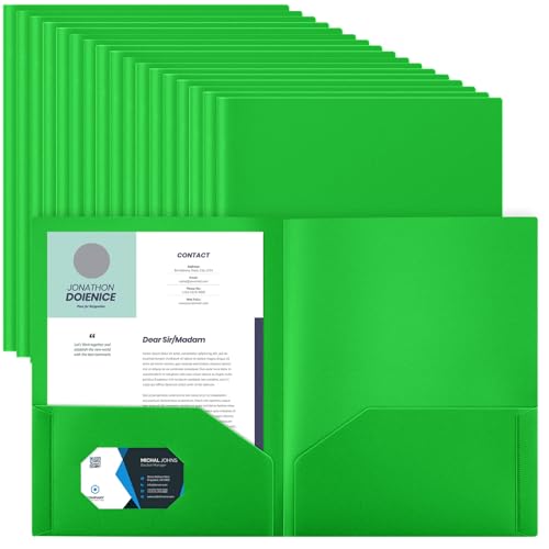 Gueevin 100 Pack Plastic Folder with Pockets, 2 Pocket Folders, Plastic Glossy Folders Fit Letter Size Paper, Heavy Duty Durable File Folder with Business Card for Home Office School (Fresh Green) - color: Fresh Green