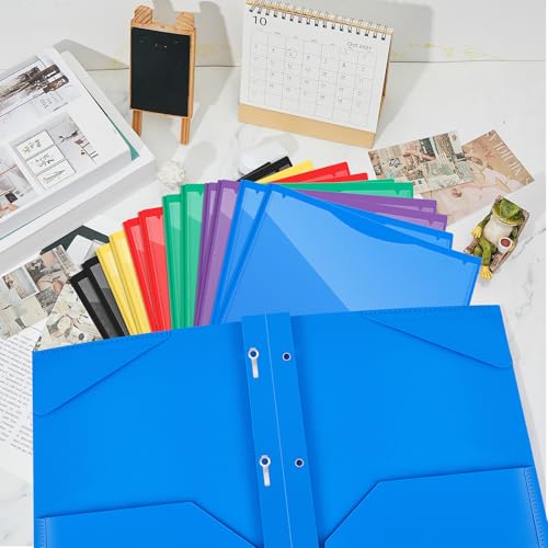 Henoyso 18 Pcs Plastic Folder with Clear Front Pocket and 3 Prong Plastic Folders with Card Slot Pocket Folders with Prongs for School Office (Colorful) - color: Colorful