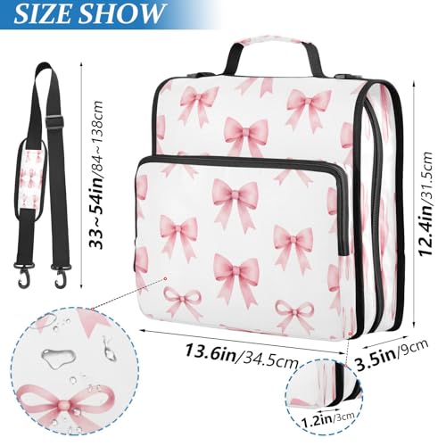 Kigai Bows 3 Ring Zipper Binder Organizer, Large Capacity Binder Bag Holds 500 Sheets, Water Resistant Multi-Pocket Binder with Shoulder Strap for School Office Teachers