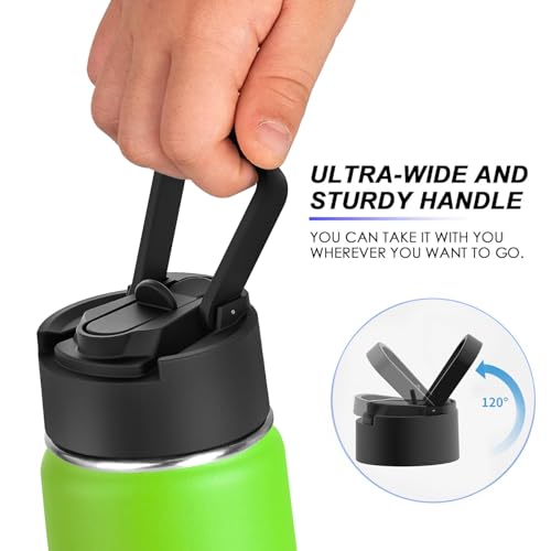 Koodee 16 oz Water Bottle-Stainless Steel Double Wall Vacuum Insulated Wide Mouth Water Flask with Straw Lid, BPA Free(Apple Green） - color: apple-green-A, size: 16 Ounces