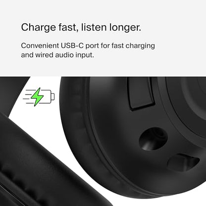 Belkin SoundForm Inspire Wireless Over-Ear Headset for Kids, Online Learning & Travel w/Built-in Microphone, 85dB Safe Volume Limit, 35H Battery - Compatible w/iPhone, iPad, Galaxy & More - Black - color: Black, style: Wireless