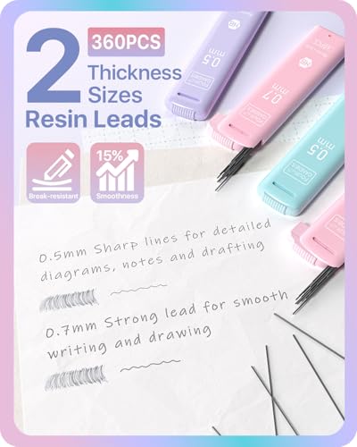 Four Candies Cute Pastel Mechanical Pencil Set, 0.5/0.7mm, 6 Pack | 360 Lead Refills, 3 Erasers, 9 Eraser Refills, Storage Case, Non-Slip Grip, Fine & Everyday Lines for Writing & Drawing - style: 0.5mm+0.7mm