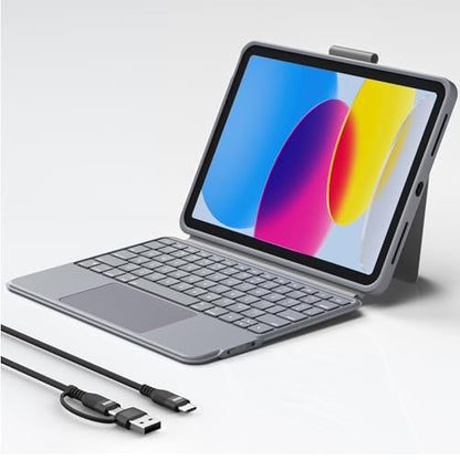 Keyboard Case for iPad 10th Generation,Bluetooth Wireless Detachable Magnetic Stand Rechargeable Keyboard with Folio Slim Compact Removable Cover with Trackpad, Backlit Keys,Wireless Keyboard - color: Grey