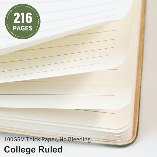 Lined Journal Notebook for Work College Ruled Notebook 5.79" x 8.27" A5 PU Leather Daily Journaling Notebook 216 Pages for Women Men Daily Writing Business School Travel Gift (Dark Green) - color: 03-Dark Green-1pack, style: A5 Lined 216pages