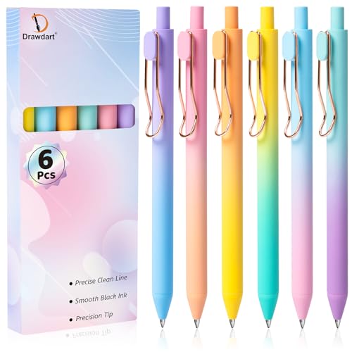 Drawdart Gel Pens, 6 Pcs Smooth Writing No Bleed & Smear, Black Ink Cute Fine Point (0.5mm), Retractable Aesthetic Journaling School Office Supplies for Women & Men - color: 6 Pcs Gradient- Black Ink