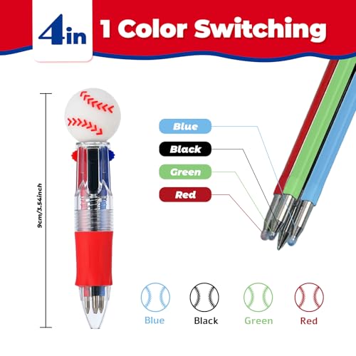 Baseball Party Favors Baseball Pens Mini Multicolor Pen in One Cute Fun 4-in-1 Pens Bulk Cool Ballpoint Pen for Birthday Gifts Teacher Supplies (Baseball, 12) - style: Baseball