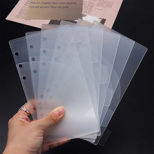 Mogoostry A6 Binder Pocket Cash Envelope 6-Tab Clear Plastic Binder Dividers with 2 Pockets for 6 Ring A6 Binder Sheet Protector Pouch Binder Folder Organizer (6 Sheets) - color: Clear - 1 Set