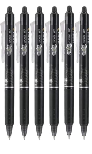 Advantage Gifts Frixion Clicker Retractable Erasable Gel Pens Fine Point (.7mm) Black Ink 6-pk; Bundle with Plastic Reusable Pouch - color: Black, size: 1 Count (Pack of 6)