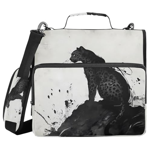 3 Ring Zipper Binder Black Leopard Binders Bag with Shoulder Strap 500 Sheets Paper Organizer Trapper Keeper Documents Storage File Folder for School Office - color: A931