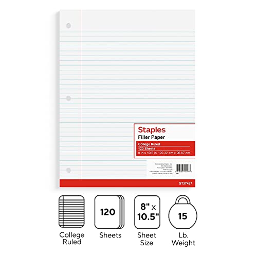 STAPLES College Ruled Filler Paper, 8” x 10.5”, White, 360/Carton - style: 360 Pack