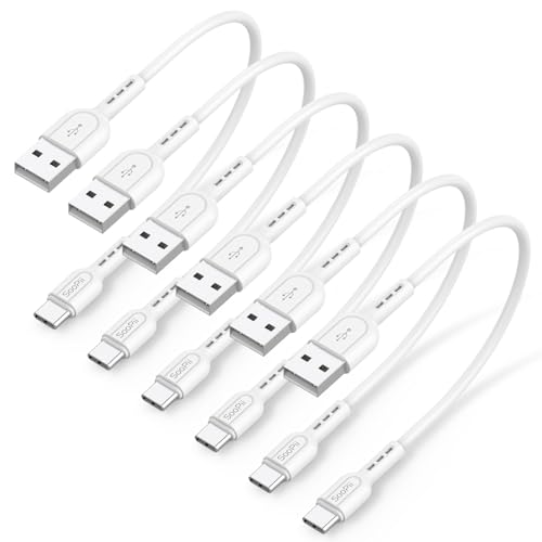 SOOPII Short USB C Cable,6 Pack 8 Inch USB A to USB C Cables,Short Type C Fast Charging Cables,Compatible with lPhone,Galaxy,lPad,Laptop,Charging Station and Power Bank Accessory(White) - color: White, size: A to C-6P(18W)