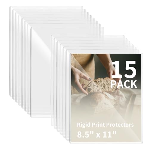 souG 15 Pack 8.5" x 11" Rigid Print Protectors, Clear Waterproof Hard Plastic Page Sheet Protectors, Paper Sleeves Photo Plastics Sleeves Hard Plastic Document Holder Birth Certificate Protector - size: 8.5" x 11"(15Pc)
