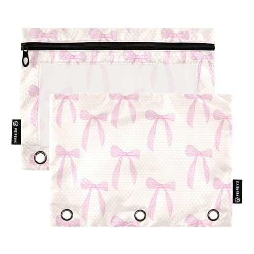 Pencil Pouch for 3 Ring Binder Coquette Bows Cute Pink 2 Pack Clear Window Pencil Bags with Zipper Pencil Case - color: Multicolored 17