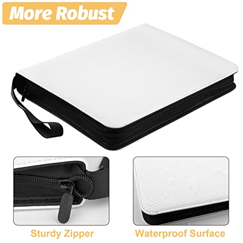 GERMUN 4 Pocket Card Binder, Premium Zip Trading Card Binder, 400 Double Sided Pocket PU Card Collection Binder, Collector Card Album, Card Folder for MTG, TCG, Sports Cards, Game Cards (White) - color: 4 Pocket 400 Carbon White