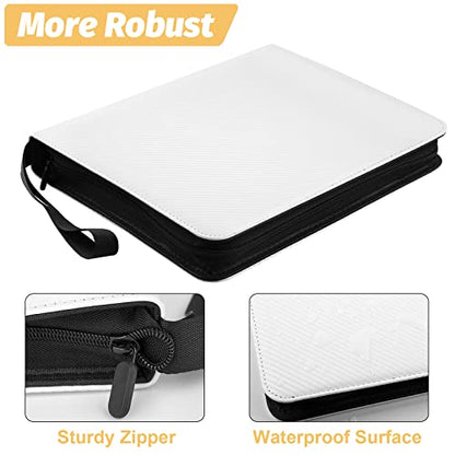GERMUN 4 Pocket Card Binder, Premium Zip Trading Card Binder, 400 Double Sided Pocket PU Card Collection Binder, Collector Card Album, Card Folder for MTG, TCG, Sports Cards, Game Cards (White) - color: 4 Pocket 400 Carbon White