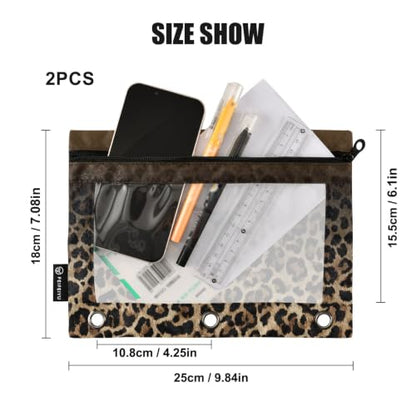 Gredecor 3 Ring Binder Pencil Pouch, Gradient Brown Leopard Cheetah Zippered Pen Case Pouches with Clear Window, 2 Pack Stylish Office & School Supplie - color: Gradient Brown Leopard Cheetah