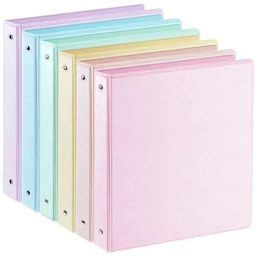 SUIN 1-inch 3 Ring Binder with 2 Interior Pockets, 1''Durable Binders Holds US Letter Size 8.5'' x 11'' Paper - Versatile Binders for Office, Home, and School Use, 6 Pack Brush Finish - color: Pastel 6 Colors