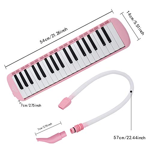 EastRock 37 Key Melodica Instrument Keyboard Soprano Piano Style with Mouthpiece Tube Sets and Carrying Bag for Beginners Adults Gift Pink - color: Pink, size: 37key