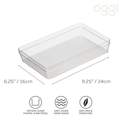Oggi Drawer Organizer - 6" X 9" - Ideal for Organizing Kitchen Drawers, Office, Desk, Silverware, Kitchen Utensils, Cosmetics and Bathrooms, Rectangular, Clear, 1.0 Count - size: 6" by 9"