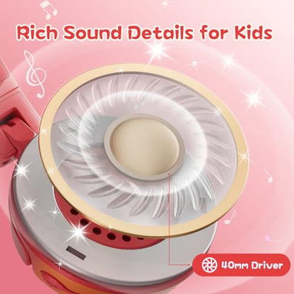 S62 Kids Bluetooth Headphones On Ear, Wireless Headset with Mic & 85/94dB Volume Limiter, Foldable Stereo Headphones for Boys Girls, Safe Learning & Entertainment Headphones for School/Travel - color: Pink&Orange