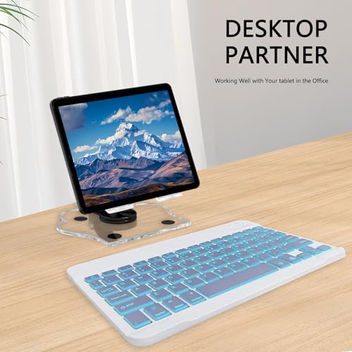 for Bluetooth Keyboard, Cute Tablet Stand Adjustable & Foldable, 7-Color Wireless Rechargeable Keyboard for iPad, iPad Pro/Mini/Air， Samsung Xiaomi Tablets, etc - Lavender - color: B-Backlight Keyboard-Lavender
