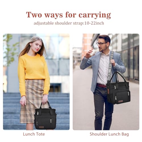 LOKASS Lunch Bag& Lunch Box for Men Women Double Deck,Large Insulated Adult Lunch Box Leakproof Lunchbox Cooler Bag for Work Picnic Beach,（Black,16L） - color: Black 2