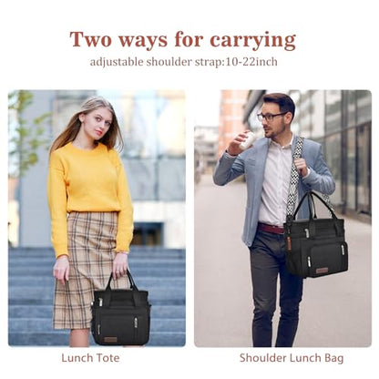 LOKASS Lunch Bag& Lunch Box for Men Women Double Deck,Large Insulated Adult Lunch Box Leakproof Lunchbox Cooler Bag for Work Picnic Beach,（Black,16L） - color: Black 2