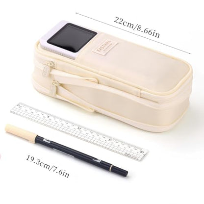 EASTHILL Big Capacity Pencil Case Large Pencil Pouch Stationery Pen Bag for Teen Girls-Cream - color: Cream