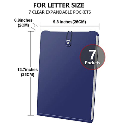 Credibility Accordion File Folder Organizer, 2 Packs Vertical Expanding According Plastic File Folder Bag with 7 Pocket and Labels for A4 Letter Size Paper Document, Bungee Closure, 13.78” x 9.84''