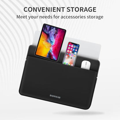 RAINYEAR Laptop Sleeve Case 13.3 Inch, Protective Portable Case with Front Pocket, Briefcase Handbag Laptop Bag Compatible with 13.3-14 Inch Laptop PC, 14 Inch MacBook Pro M5 M4 M3 M2 M1, Black - color: Black, size: 13.3-14 inch